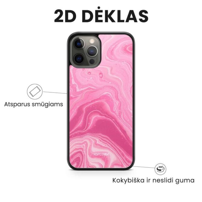 iphone 14 pro max telefono deklas rausvos spalvos marmuro stiliaus