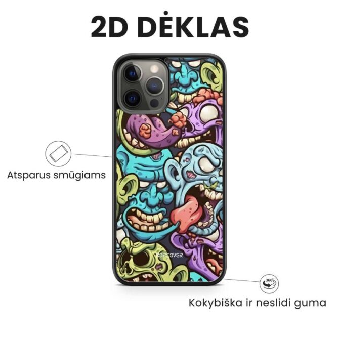 iphone 14 pro max telefono deklas su kaukolem