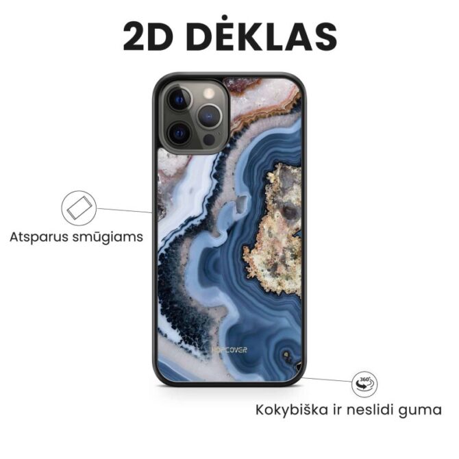 iphone 14 pro max telefono deklas prabangus marmuro stiliaus melynos spalvos