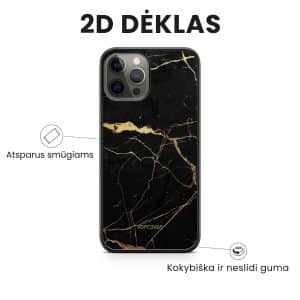 iphone 14 pro max telefono deklas juodos ir auksines spalvos