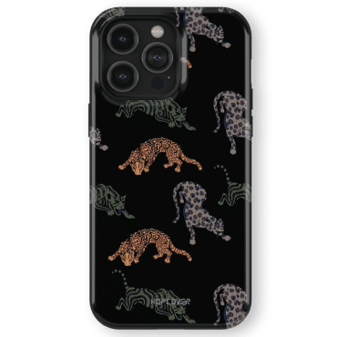 iphone 14 pro max telefono deklas juodos spalvos su leopardu