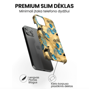 iphone 14 pro max telefono deklas auksines spalvos su leopardu