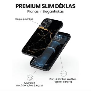 iphone 14 pro max telefono deklas juodos ir auksines spalvos
