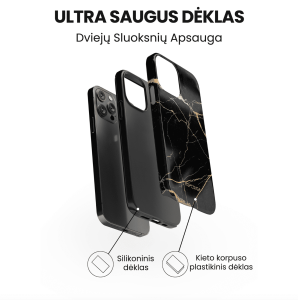iphone 14 pro max telefono deklas juodos ir auksines spalvos