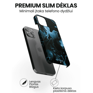 iphone 14 telefono dekliukas juodos ir melynos spalvos