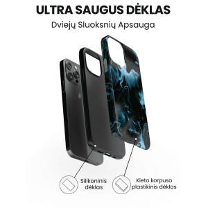 iphone 14 telefono dekliukas juodos ir melynos spalvos