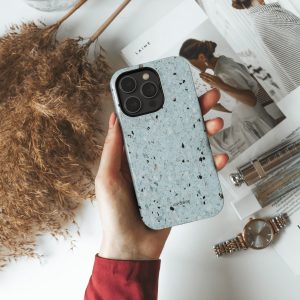 iphone 14 telefono dekliukas pilkos marmuro stiliaus