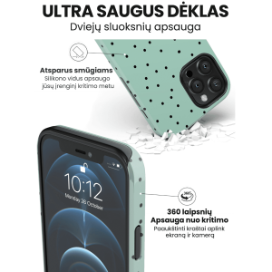 Apple iphone 14 telefono deklas zalios spalvos su juodais taskais