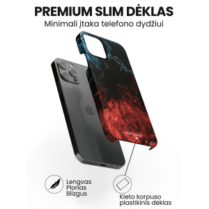 Apple iphone 14 telefono deklas raudonas ir melynas marmurinis