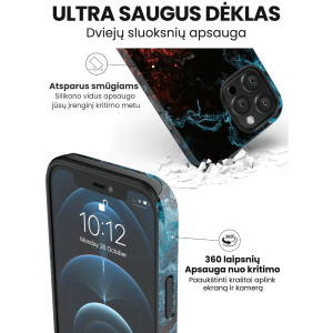 Apple iphone 14 telefono deklas raudonas ir melynas marmurinis