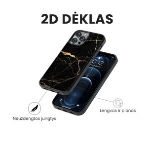 iphone 14 pro max telefono deklas juodos ir auksines spalvos
