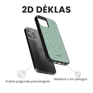 Apple iphone 14 telefono deklas zalios spalvos su juodais taskais