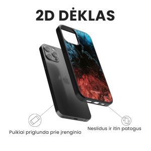 Apple iphone 14 telefono deklas raudonas ir melynas marmurinis