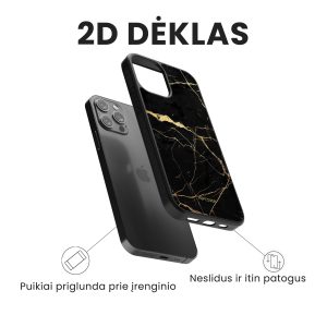 iphone 14 pro max telefono deklas juodos ir auksines spalvos