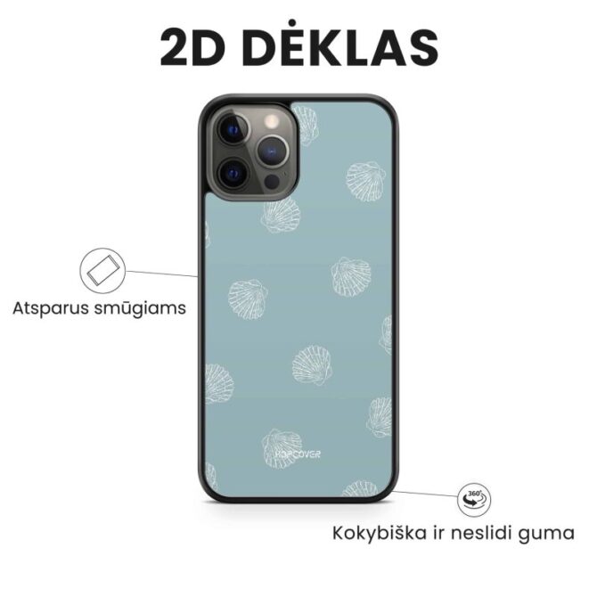 iPhone telefono deklas su kriauklemis zydros spalvos