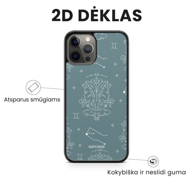 Hopcover iPhone telefono deklas su zodiaku dvyniai melynos spalvos