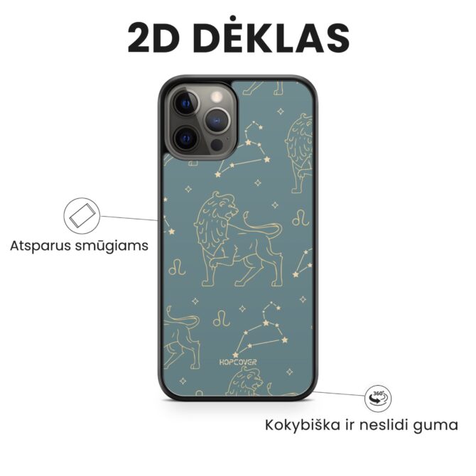 Hopcover iPhone telefono deklas su zodiaku liutas melynos spalvos