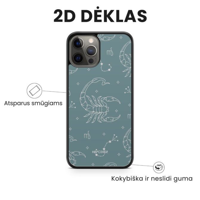 Hopcover iPhone telefono deklas su zodiaku skorpionas melynos spalvos