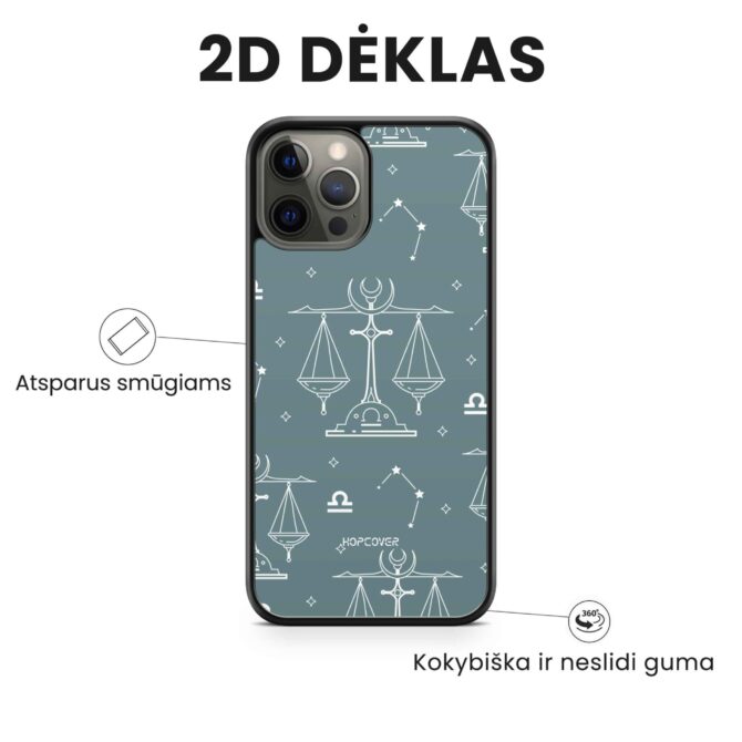 Hopcover iPhone telefono deklas su zodiaku svarstykles melynos spalvos