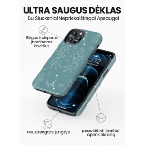 Hopcover iPhone telefono deklas su zodiaku vezys melynos spalvos