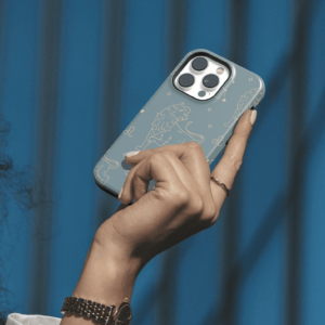 Hopcover iPhone telefono deklas su zodiaku liutas melynos spalvos