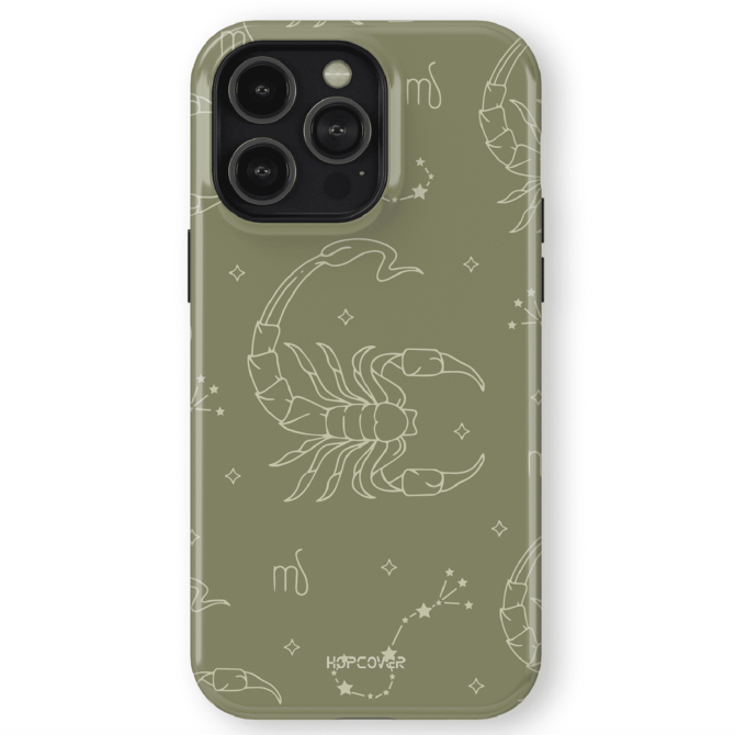 Hopcover iPhone telefono deklas su zodiaku skorpionas zalios spalvos