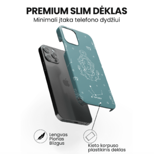 Hopcover iPhone telefono deklas su zodiaku mergele melynos spalvos