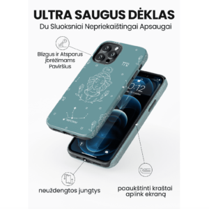 Hopcover iPhone telefono deklas su zodiaku mergele melynos spalvos