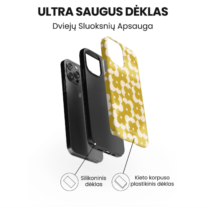 Hopcover iPhone telefono dekliukas geltonos spalvos rastas