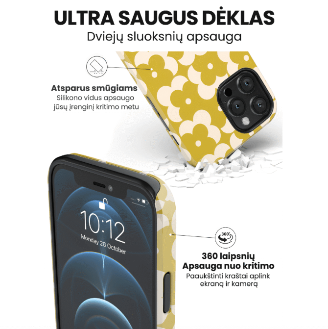 Hopcover iPhone telefono dekliukas geltonos spalvos rastas