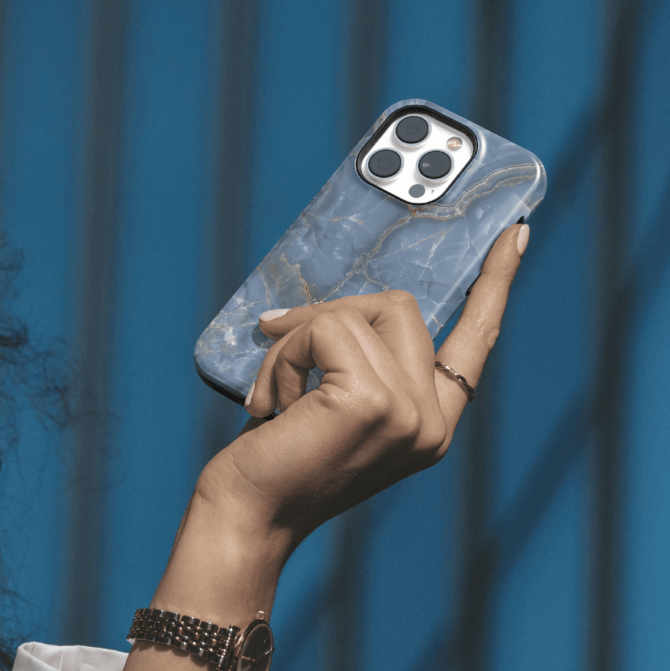 Hopcover iPhone telefono dekliukas su melynu marmuru