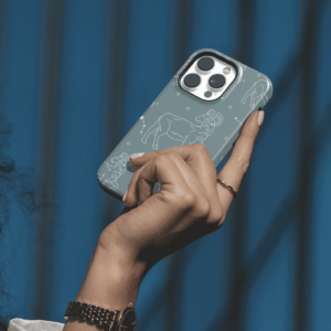 Hopcover iPhone telefono deklas su zodiaku vezys melynos spalvos