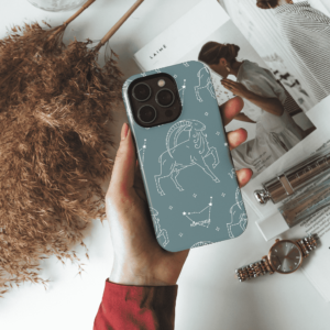 Hopcover iPhone telefono deklas su zodiaku oziaragis melynos spalvos