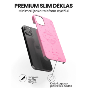 Hopcover iPhone telefono deklas su zodiaku zuvys rozines spalvos