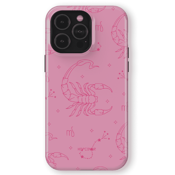 Hopcover iPhone telefono deklas su zodiaku skorpionas rozines spalvos